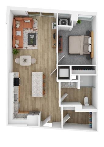 Floor plan for 1 bed, 1 bath, 707 sqft